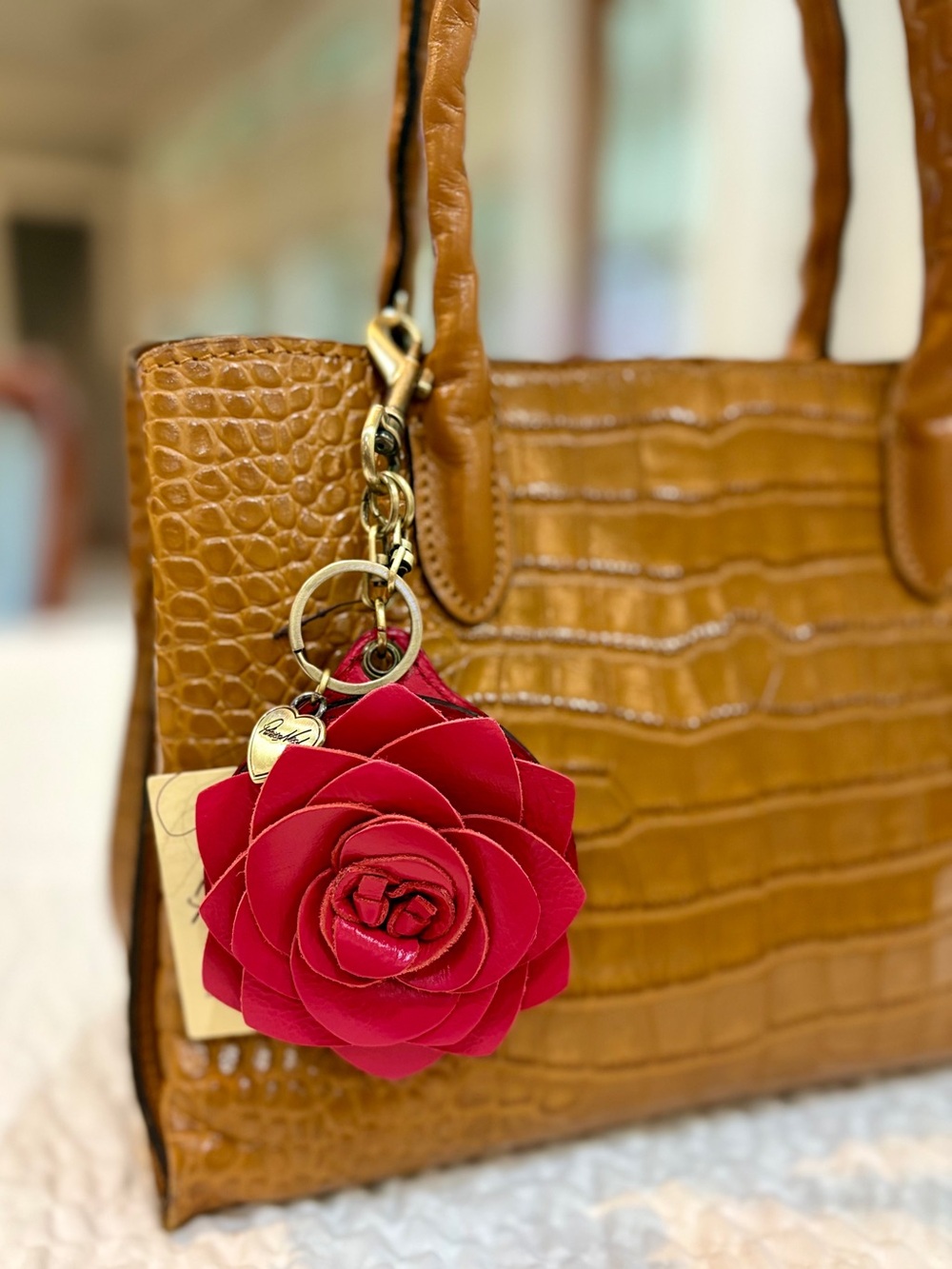 Patricia Nash Norica Croc-Embossed Bag & PN Red Leather Rose NWT Mirror Charm🌹